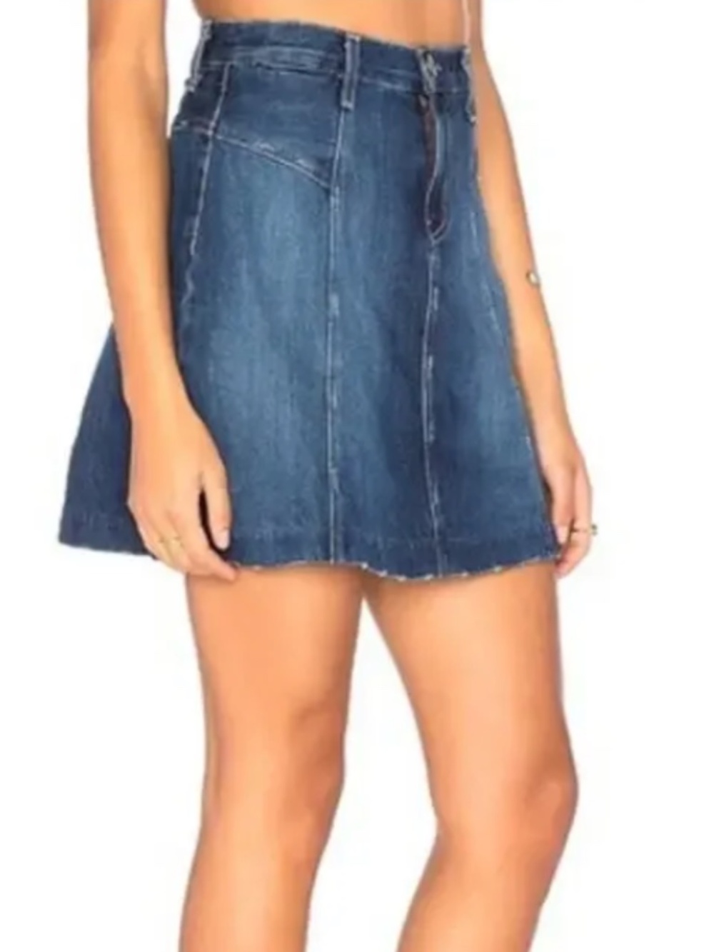 Women's Seamed Denim Mini Skirt. Blue Denim.